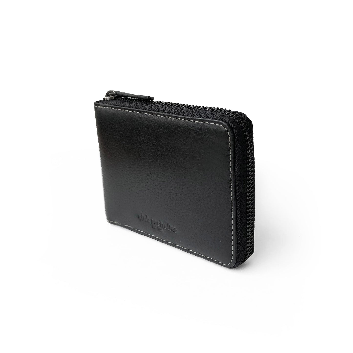 Men's Full Leather Zipper Around Wallet with Center Wing