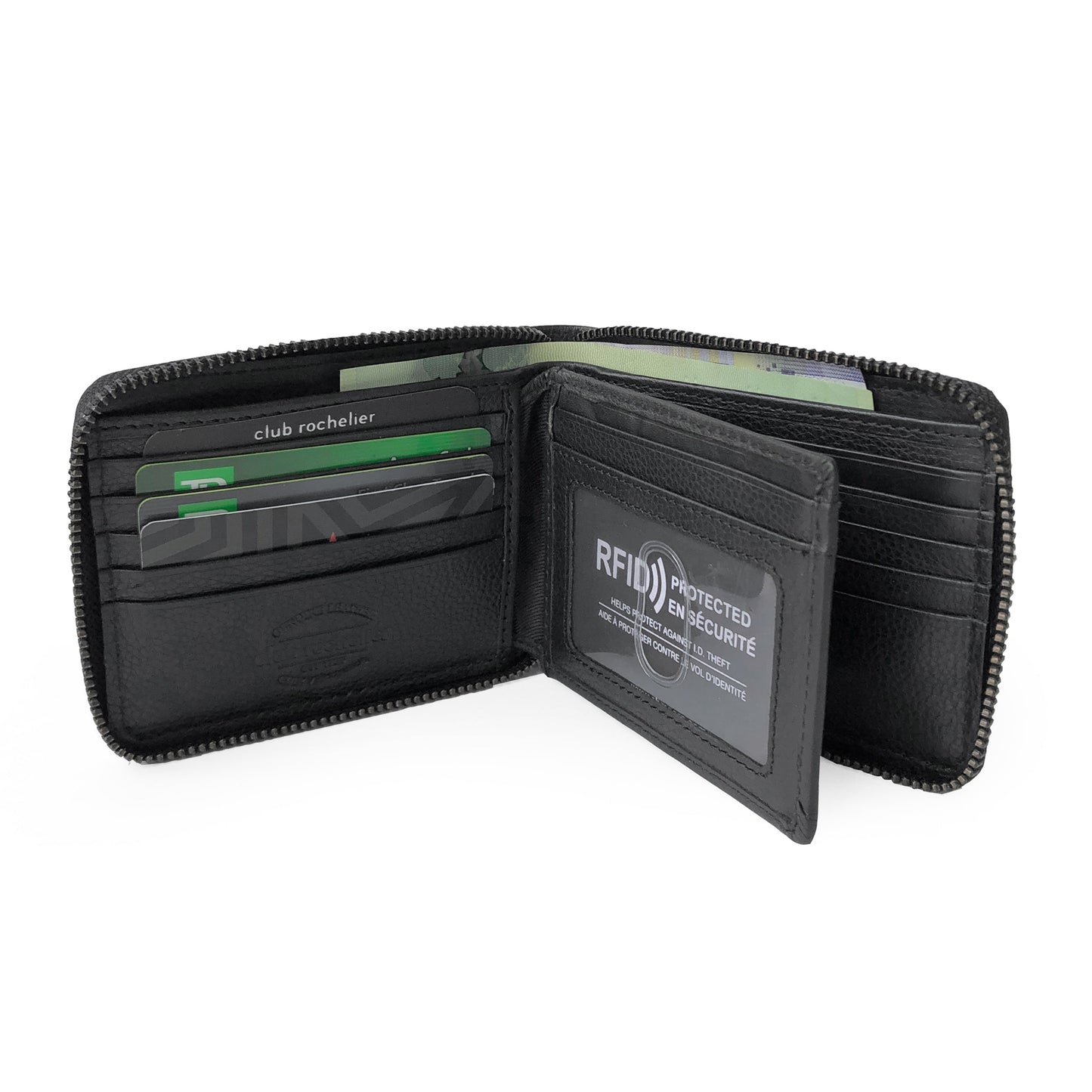 Men's Full Leather Zipper Around Wallet with Center Wing