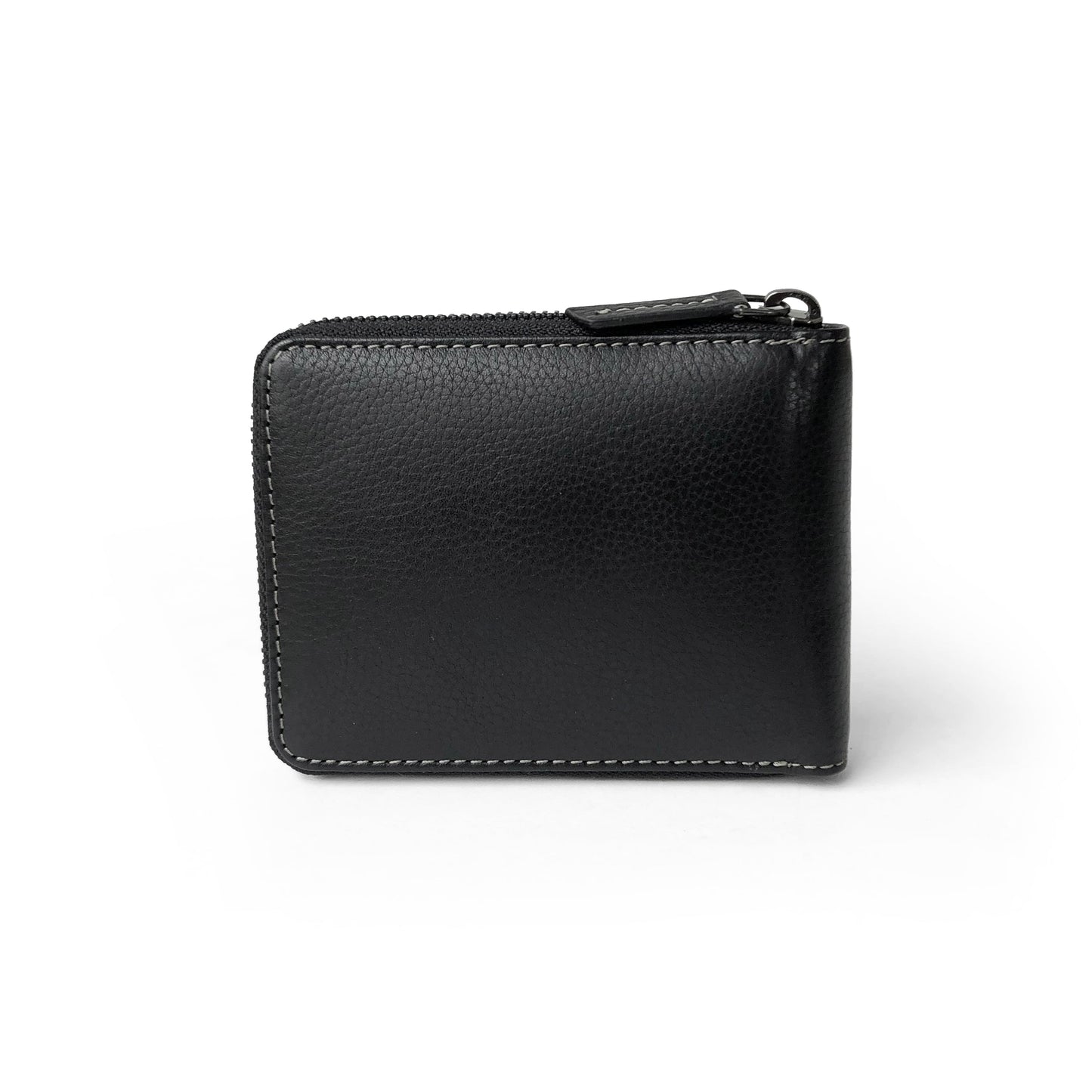 Men's Full Leather Zipper Around Wallet with Center Wing
