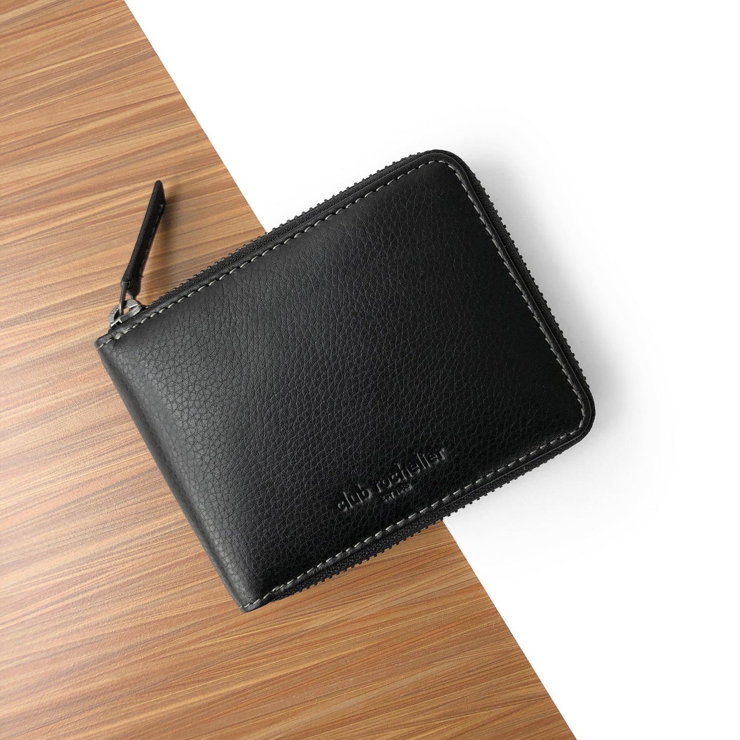 Men's Full Leather Zipper Around Wallet with Center Wing