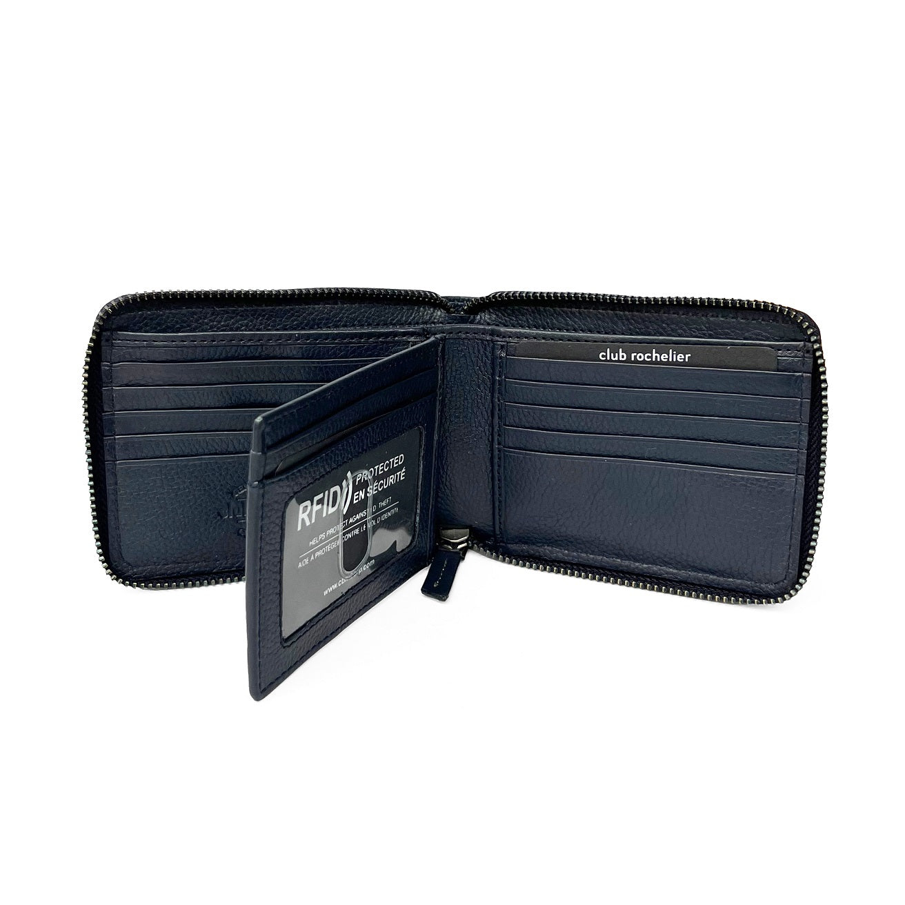 Men's Full Leather Zipper Around Wallet with Center Wing
