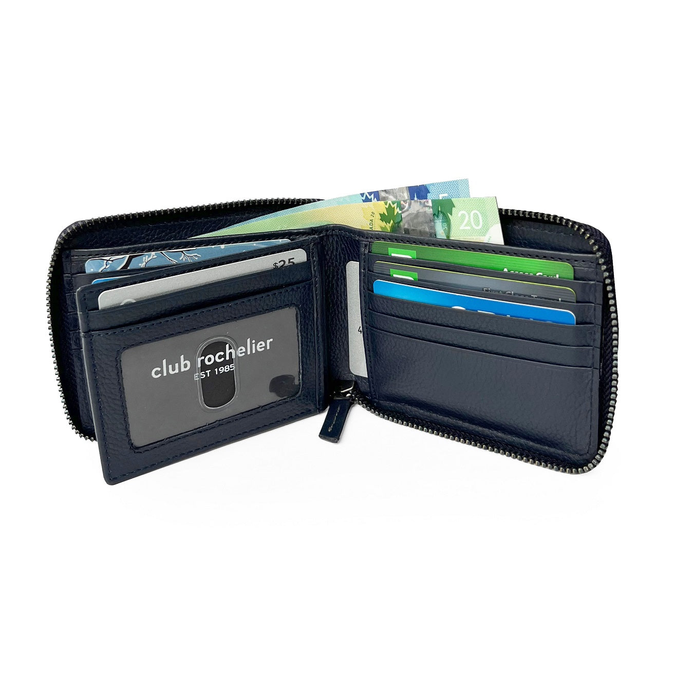 Men's Full Leather Zipper Around Wallet with Center Wing
