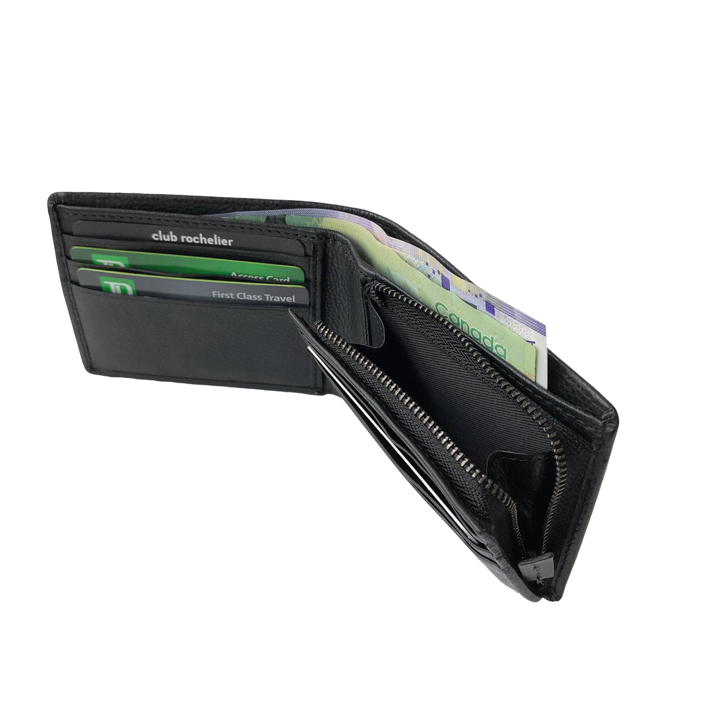 Men's Slim Full Leather Wallet with Zippered Pocket