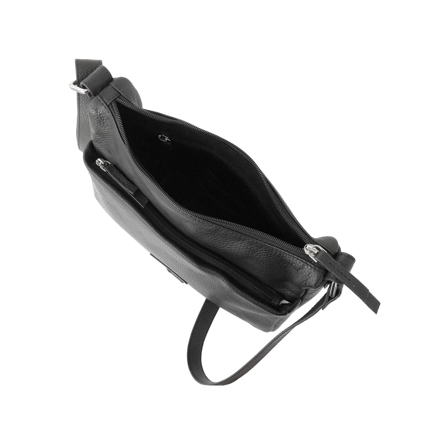 Ladies Leather Medium Multi Zip Crossbody Bag