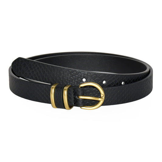 Ladies' Textured Snake Look Belt with Gold Hardware