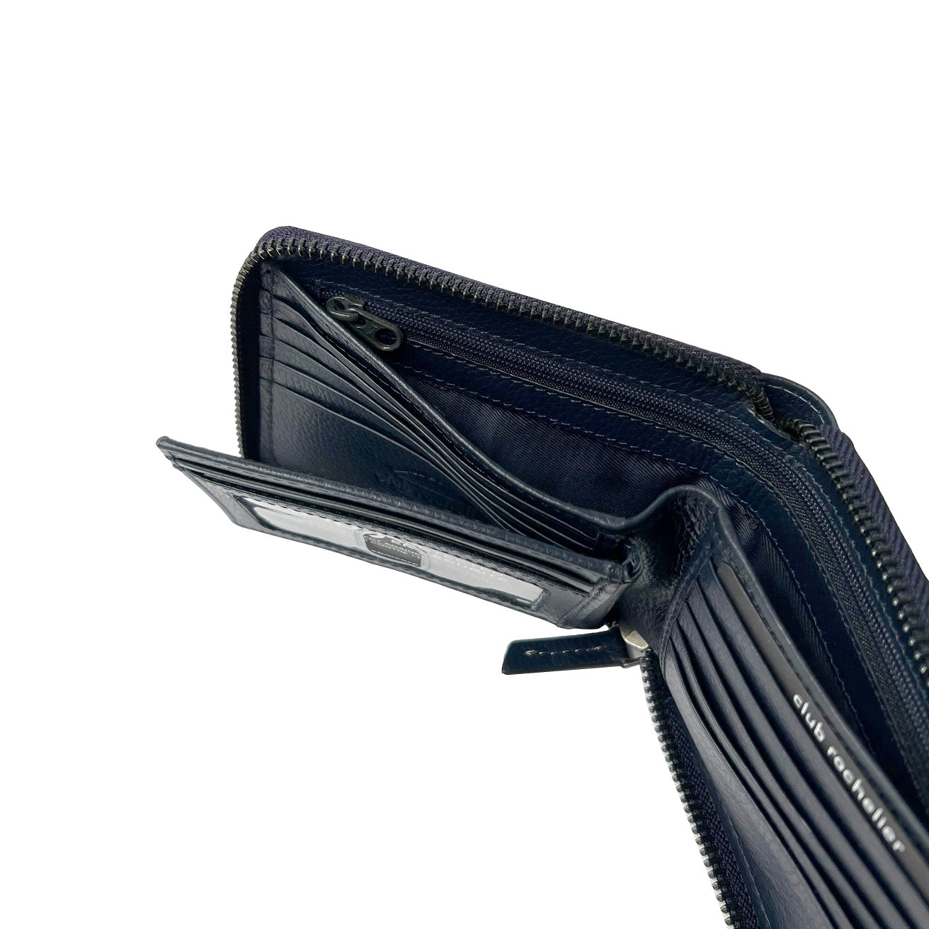 Men's Full Leather Zipper Around Wallet with Center Wing