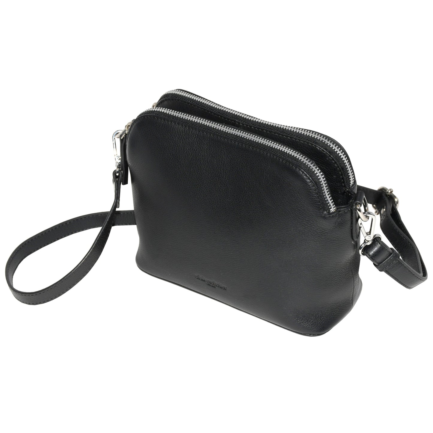 Leather Double Zipper Crossbody Bag