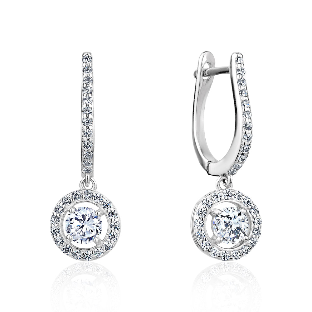 5A Cubic Zirconia Geometric Halo Drop Earrings