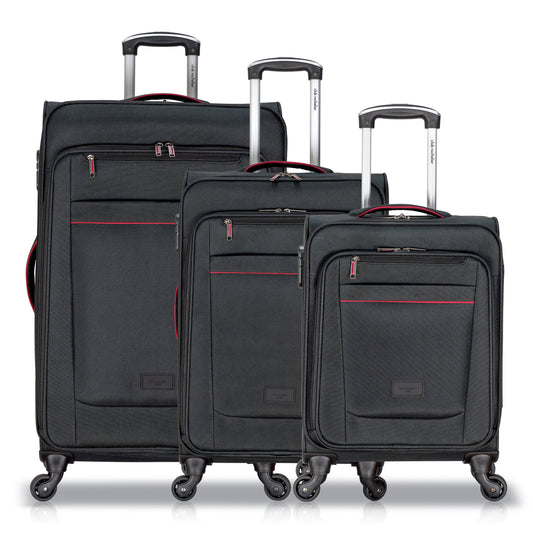 Ensemble de 3 bagages latéraux souples avec bordure passepoilée contrastée