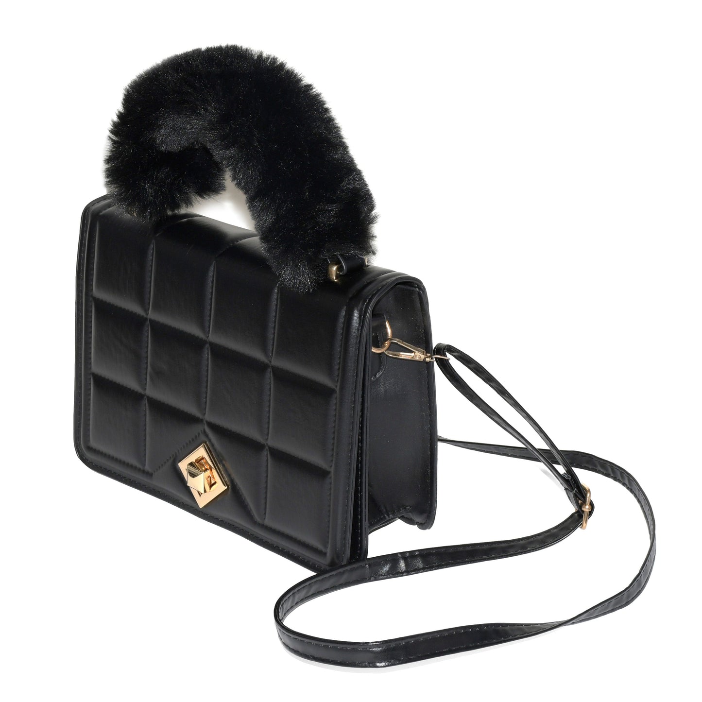 Ladies Handbag with Faux Fur Handle