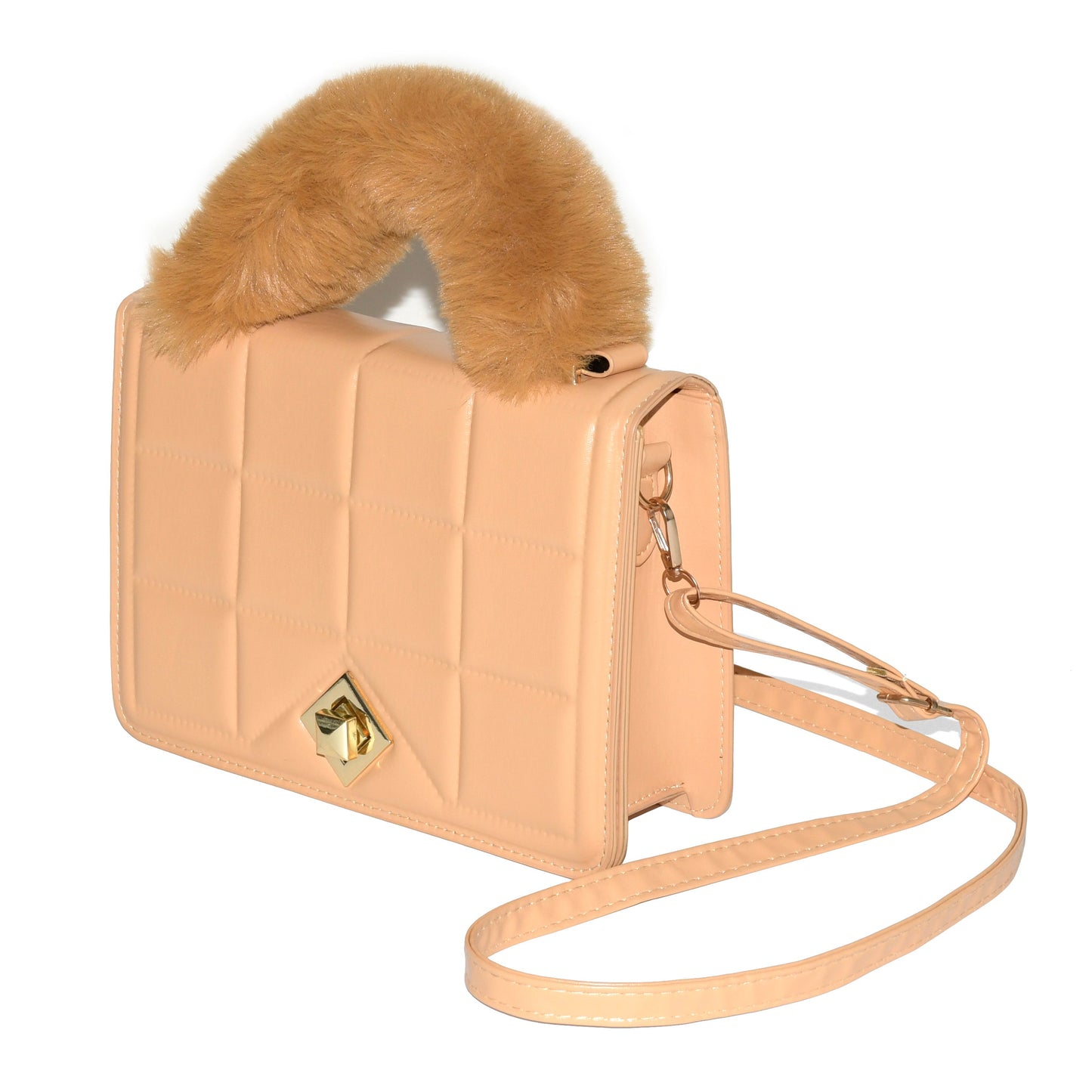 Ladies Handbag with Faux Fur Handle